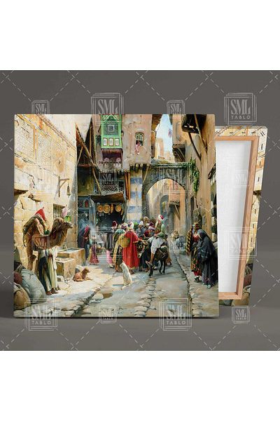 SML TABLO Gustav Bauernfeindg Orientalism Artă Otomană Oameni pe stradă Pictură pătrată pe pânză