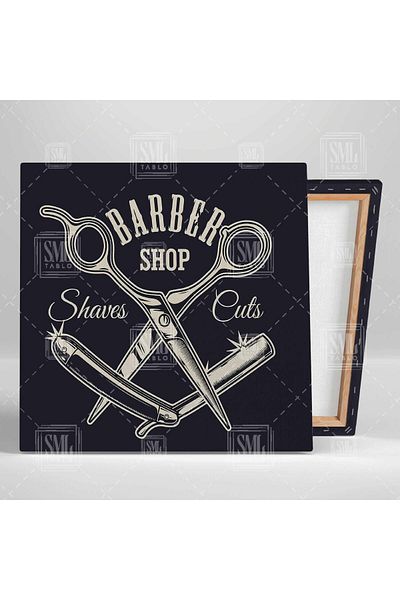 SML TABLO Barber Shop Barber Shop Διακόσμηση κομμωτηρίου Ψαλίδι Ξυράφι Τετράγωνο ζωγραφική σε καμβά