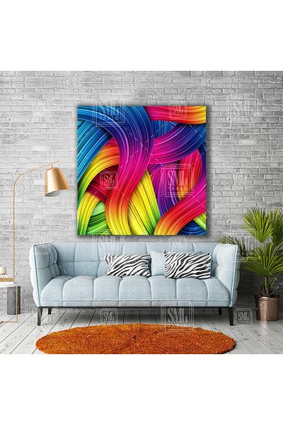 SML TABLO Rainbow Colorful Waves Τετράγωνος καμβάς μοντέρνας τέχνης με υφή