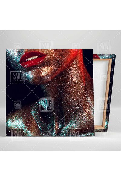 SML TABLO Κόκκινο κραγιόν Lip Body Glitter Γυναικείο Μακιγιάζ Διακόσμηση Τετράγωνος Πίνακας ζωγραφικής σε καμβά