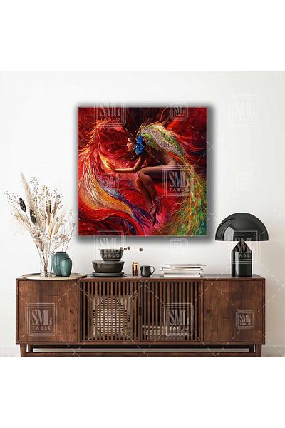 SML TABLO Γυναικεία ζωγραφική σε καμβά Peacock and Dragon Square