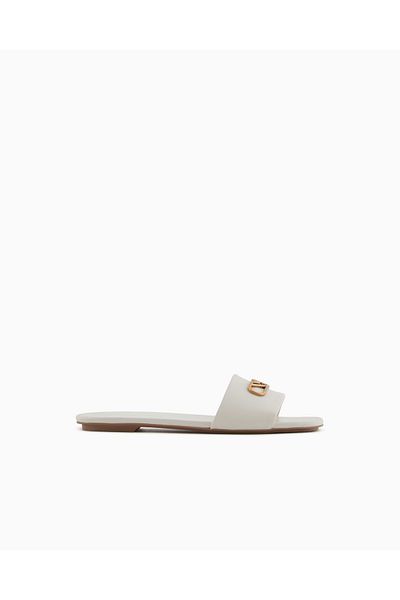 Emporio Armani Women's Single Thick Banded Flat Thin Sole White Slippers X3P846 Xf271-00894