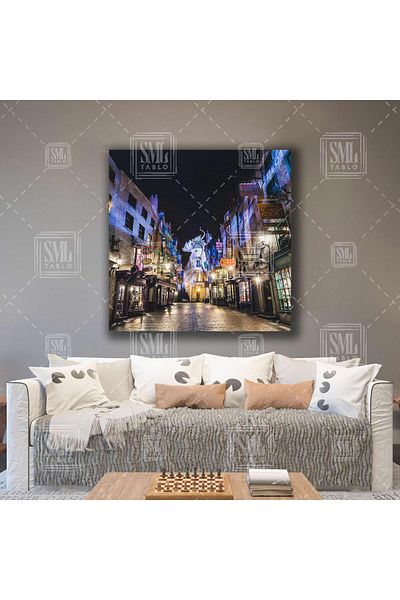 SML TABLO Χάρι Πότερ Diagon Alley Σχολή Μαγείας Diagon Alley Dragon Street Τετράγωνος πίνακας σε καμβά