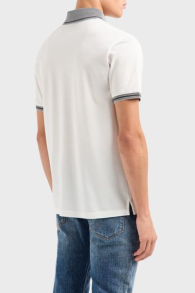 Emporio Armani Men's Polo Neck Short Sleeve Buttoned Collar and Cufflinks Stripe Detail White1 Polo Neck T-Shirt Em00085