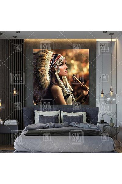 SML TABLO Γυναικεία έθνικ στολή με κόκκινο δέρμα Grace Woman Makeup Square Canvas Painting