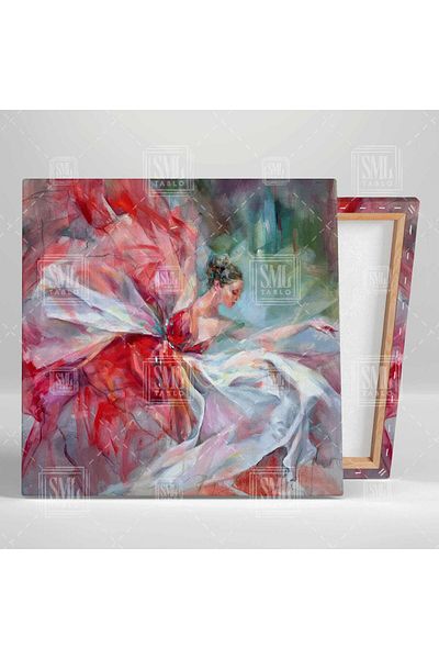 SML TABLO Γυναίκα που χορεύει σε κόκκινο φόρεμα Sanar Music Art Woman Decor Τετράγωνος πίνακας σε καμβά