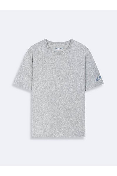 Ltb Basic Slogan Printed Crew Neck Regular Gray T-Shirt