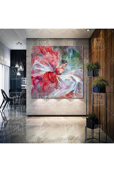 SML TABLO Γυναίκα που χορεύει σε κόκκινο φόρεμα Sanar Music Art Woman Decor Τετράγωνος πίνακας σε καμβά