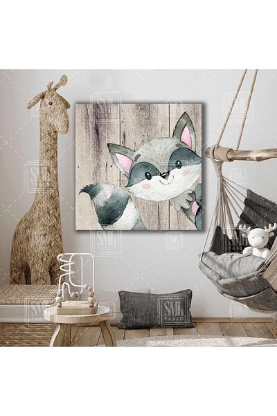 SML TABLO Baby Raccoon Cartoon Character Διακόσμηση παιδικού δωματίου Τετράγωνος πίνακας σε καμβά