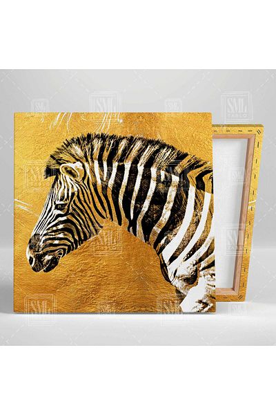 SML TABLO Golden Zebra Animal African Modern Gold Luxury Decor Τετράγωνος πίνακας σε καμβά