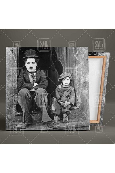 SML TABLO Charli Chaplin The Kid Ταινία Τετράγωνος Πίνακας Καμβά