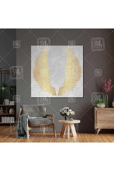 SML TABLO Διακόσμηση Golden Angel Wings Τέτραγωνος πίνακας σε καμβά Gold Moder Art