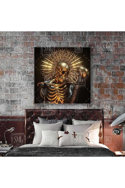 SML TABLO Sculptură cu schelet de aur și pictură decorativă pe pânză pătrată
