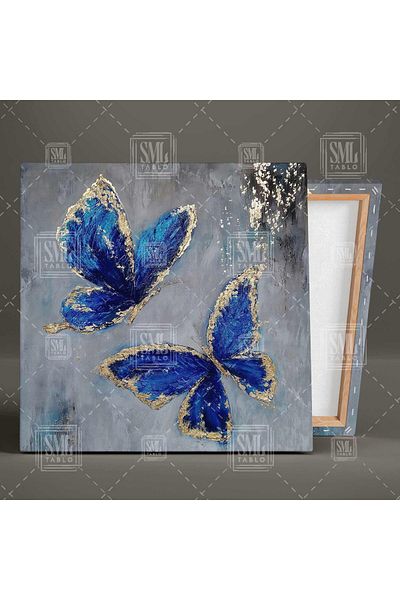SML TABLO Χρυσό φτερωτό ιπτάμενο μπλε πεταλούδες Animal Nature Decor Τετράγωνος πίνακας σε καμβά
