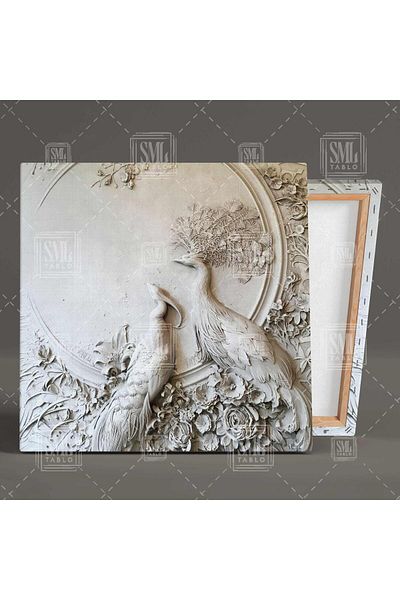 SML TABLO Două Păsări Păsări Statuie de perete Ornament de perete în relief Pictură decorativă pătrată pe pânză