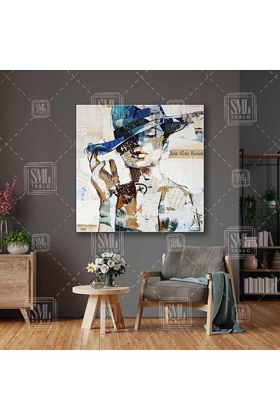 SML TABLO Περιοδικό Κολάζ Fedora Γυναικείο Τετράγωνο Πίνακας Καμβά