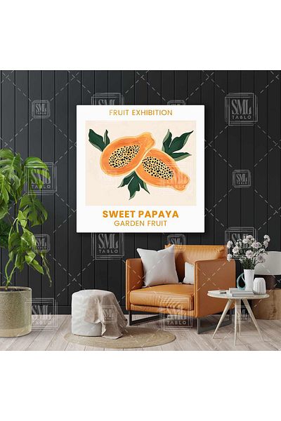 SML TABLO Sweet Papaya Fruit Garden Fruit Τετράγωνος πίνακας σε καμβά