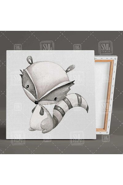 SML TABLO Baby Raccoon Grey Cartoon Character Διακόσμηση παιδικού δωματίου Τετράγωνος πίνακας σε καμβά