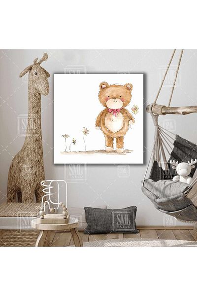 SML TABLO Baby Bear Cartoon Character Διακόσμηση Παιδικού Δωματίου Τετράγωνος πίνακας σε καμβά