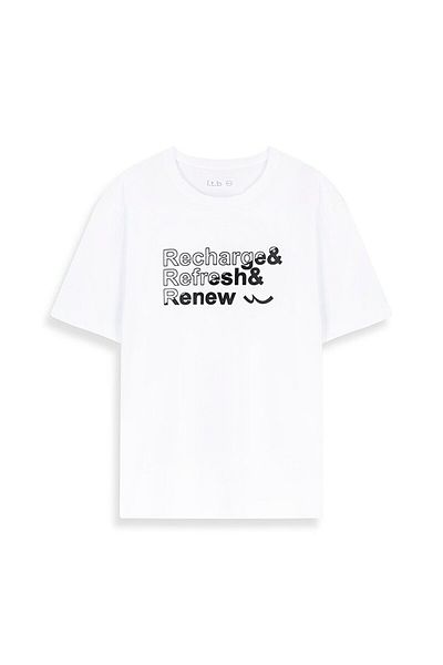 Ltb Basic Slogan Printed Straight Cut Regular White T-Shirt