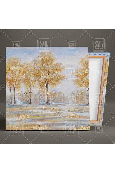 SML TABLO Pictură pe pânză pătrată decorativă de lux cu pădure de culoare aurie