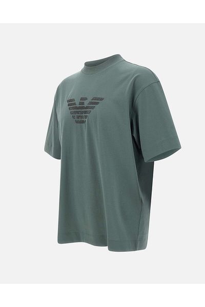 Emporio Armani Men's Oversize Short Sleeve Motif Patterned Green T-Shirt Em 001026   Af13669-M9058