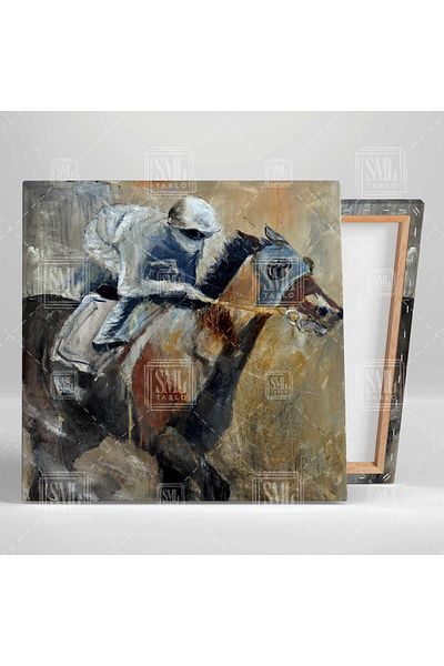 SML TABLO Jockey pe un cal Efect de pictură în ulei Decor de curse de cai Pictură pătrată pe pânză