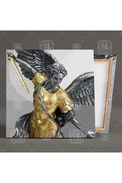 SML TABLO Înger cu sabie în rochie aurie Mikail Mitologia greacă Decor Pictură pătrată gri pe pânză