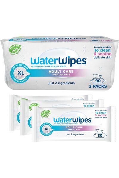 WaterWipes مناديل العناية بالبالغين، مناديل للجسم الحساسة، مناديل نظافة حميمة...