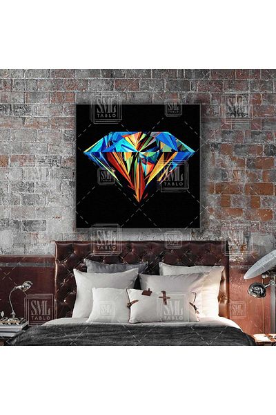 SML TABLO Πολύχρωμη εικονογράφηση διαμαντιών Diamond Aiyah Τετράγωνος πίνακας σε καμβά