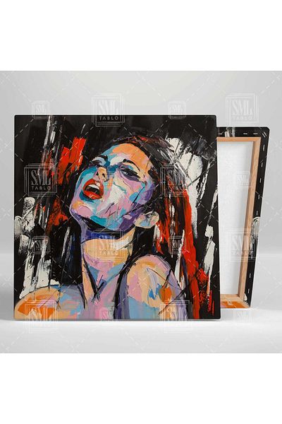 SML TABLO Γυναίκα με κόκκινο κραγιόν Art Abstract Woman Εφέ ελαιογραφίας Τετράγωνος πίνακας σε καμβά