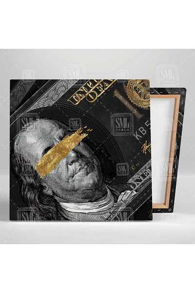 SML TABLO Tablou pătrat de pânză Dollar cu detalii aurii