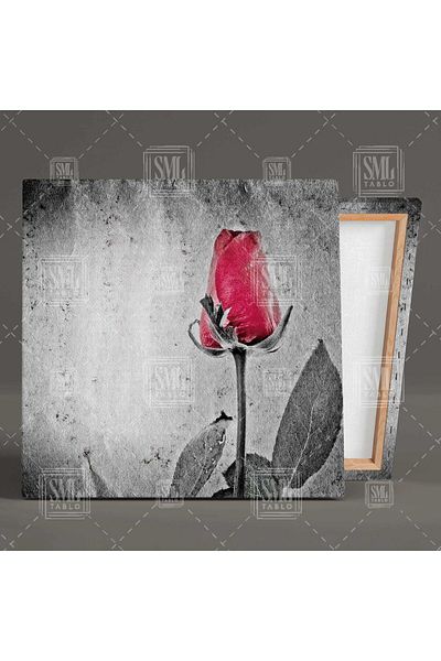 SML TABLO Κόκκινο Gonca Rose Flower Μαύρο Γκρι Διακόσμηση Τετράγωνος Πίνακας Καμβά