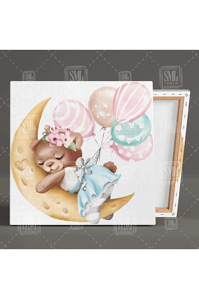 SML TABLO Baby Bear Sleeping on the Moon Χαρακτήρας κινουμένων σχεδίων Διακόσμηση παιδικού δωματίου Τετράγωνος πίνακας σε καμβά