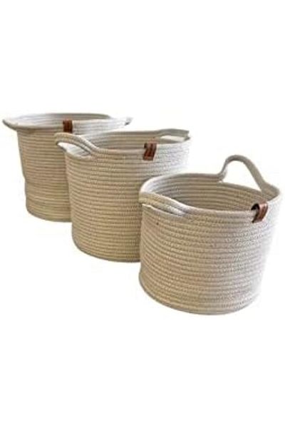 LUXE Round Basket Set of 3 Gray Colored Multi-Purpose Organizer (Light Gray) Lxshp 1055529