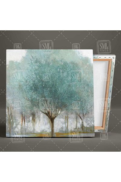 SML TABLO Blue Leaf Tree Nature Landscape Εφέ ελαιογραφίας Τετράγωνος πίνακας σε καμβά