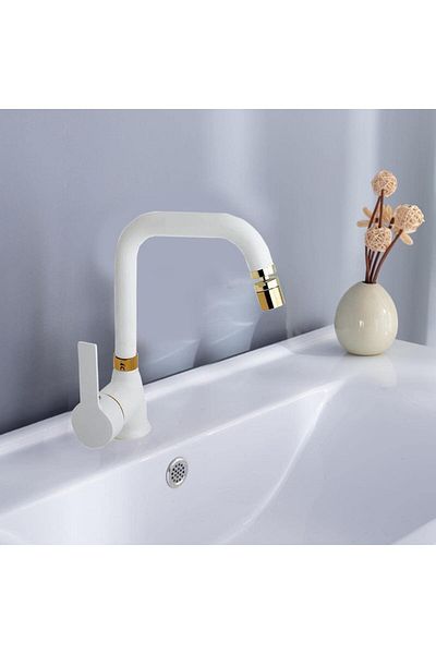 STOREMAX Ezg Matte White Gold Sink Faucet Brass 360 Degree Movable with Aerator Siera Ezsnshop 1065757