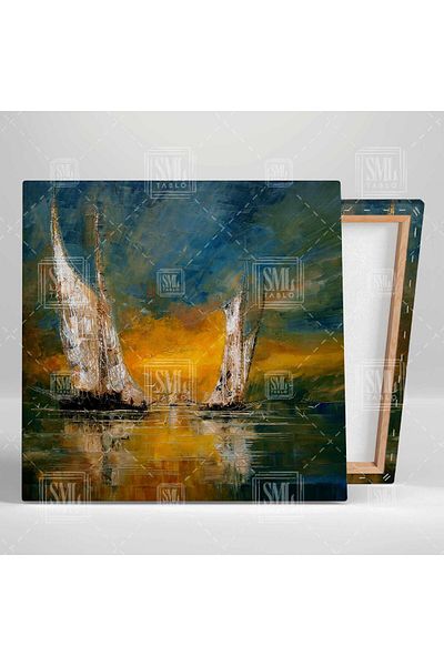 SML TABLO Navă cu pânze albe în mare Păsări zburătoare Natură Peisaj Decor Pătrat Pictură pe pânză
