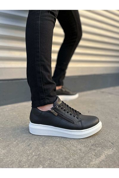 Joy Man Jy155 Warrior Lace-Up and Zipper Skin Men's Casual Sneaker Shoes Cbt - Black