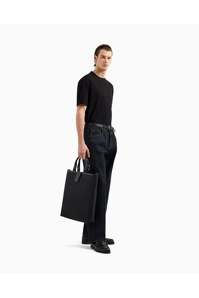 Emporio Armani Men's Regular Fit Pure Cotton Jacquard Short Sleeve Black1 T-Shirt Em 001289   Af10762-Fc156