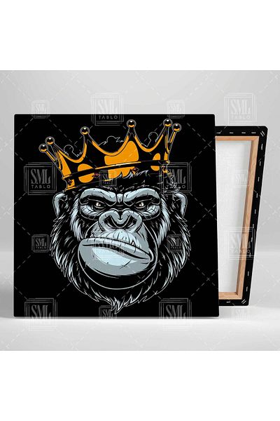 SML TABLO King Gorilla Monkey Animal Art Decor Τετράγωνος πίνακας σε καμβά με χρυσό στέμμα
