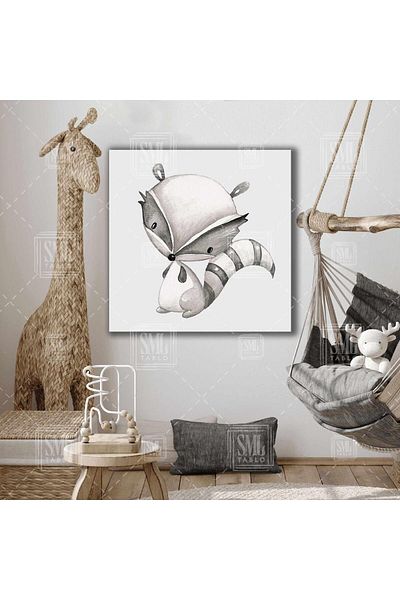 SML TABLO Baby Raccoon Grey Cartoon Character Διακόσμηση παιδικού δωματίου Τετράγωνος πίνακας σε καμβά