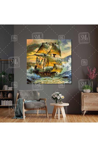 SML TABLO Navă cu pânze care se luptă cu valurile Peisaj natural marin Decor Pictură pătrată pe pânză