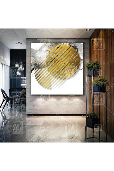 SML TABLO Cerc de aur completat O parte a unui întreg Marmură aurie Decor de lux Pictură pătrată pe pânză
