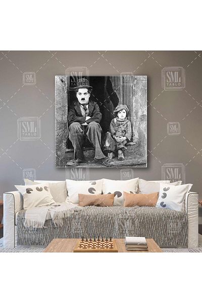 SML TABLO Charli Chaplin The Kid Ταινία Τετράγωνος Πίνακας Καμβά