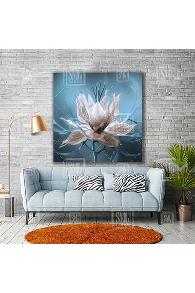 SML TABLO Λευκό λουλούδι με σταγόνες βροχής Macro Shot Nature Landscape Plant Square Canvas Painting