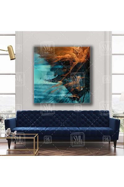 SML TABLO Pictură pe pânză pătrată abstractă decorativă cu lacustă albastră cu sclipici galbene