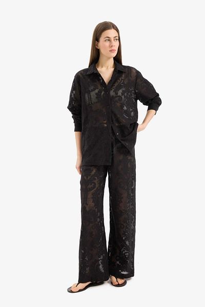 DeFacto Regular Fit Lace Detailed Beach Shirt-Fall in Love D9768Ax25Sm