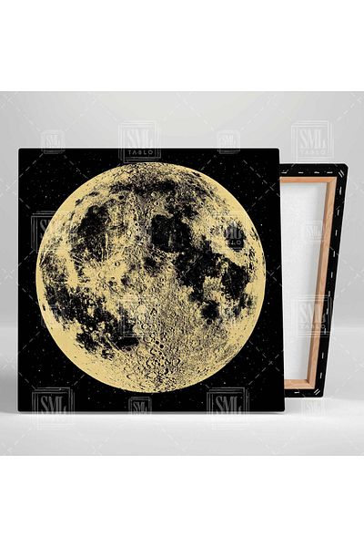 SML TABLO Gold Moon Surface Craters Stars Sky Galaxy Square Canvas Print