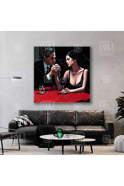 SML TABLO Cuplu romantic care se asolează la masă roșie Love Love Square Canvas Painting
